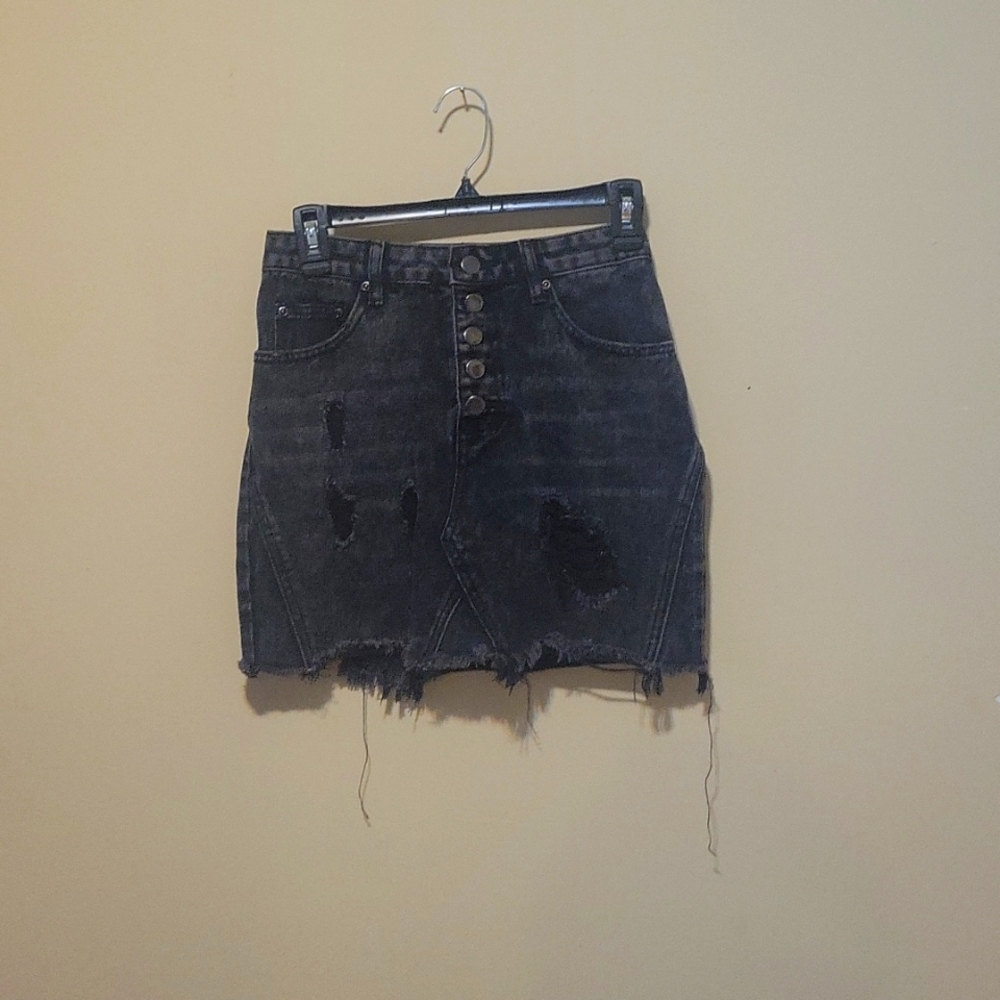 Boohoo Ash Denim Distressed Skirt